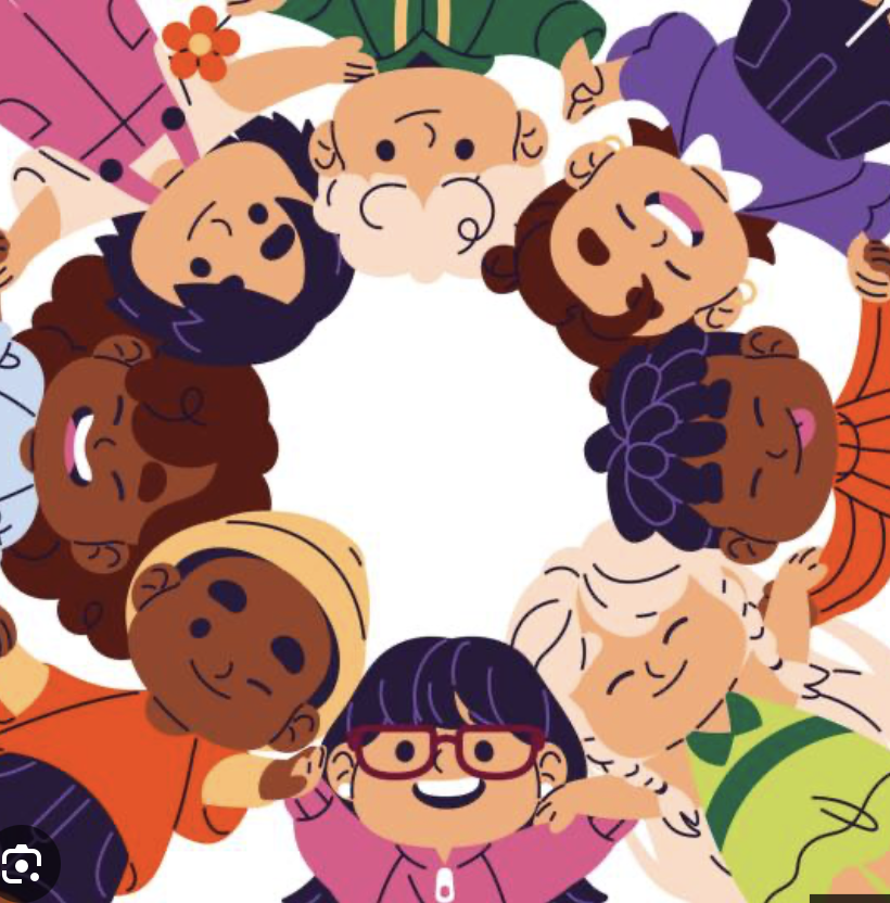Illustration of a diverse circle of children with arms linked, smiling